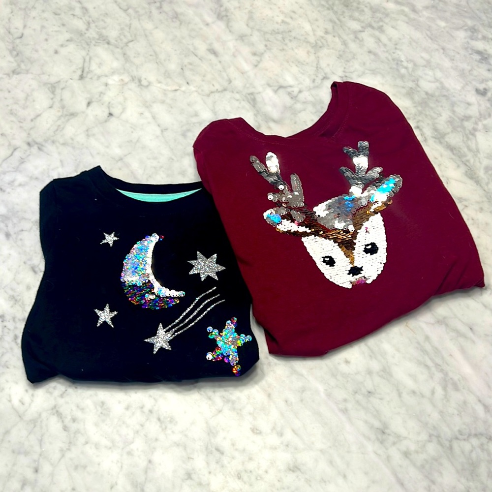 Bundle (2 pack) Cat and Jack sparkle long sleeve tops